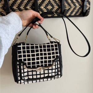 Coach Turnlock Crossbody Satchel - Black & White Graphic Print Flap Bag